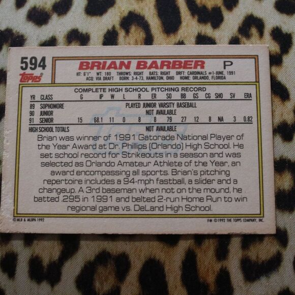 Brian Barber #594 Baseball Card - Picture 2 of 2